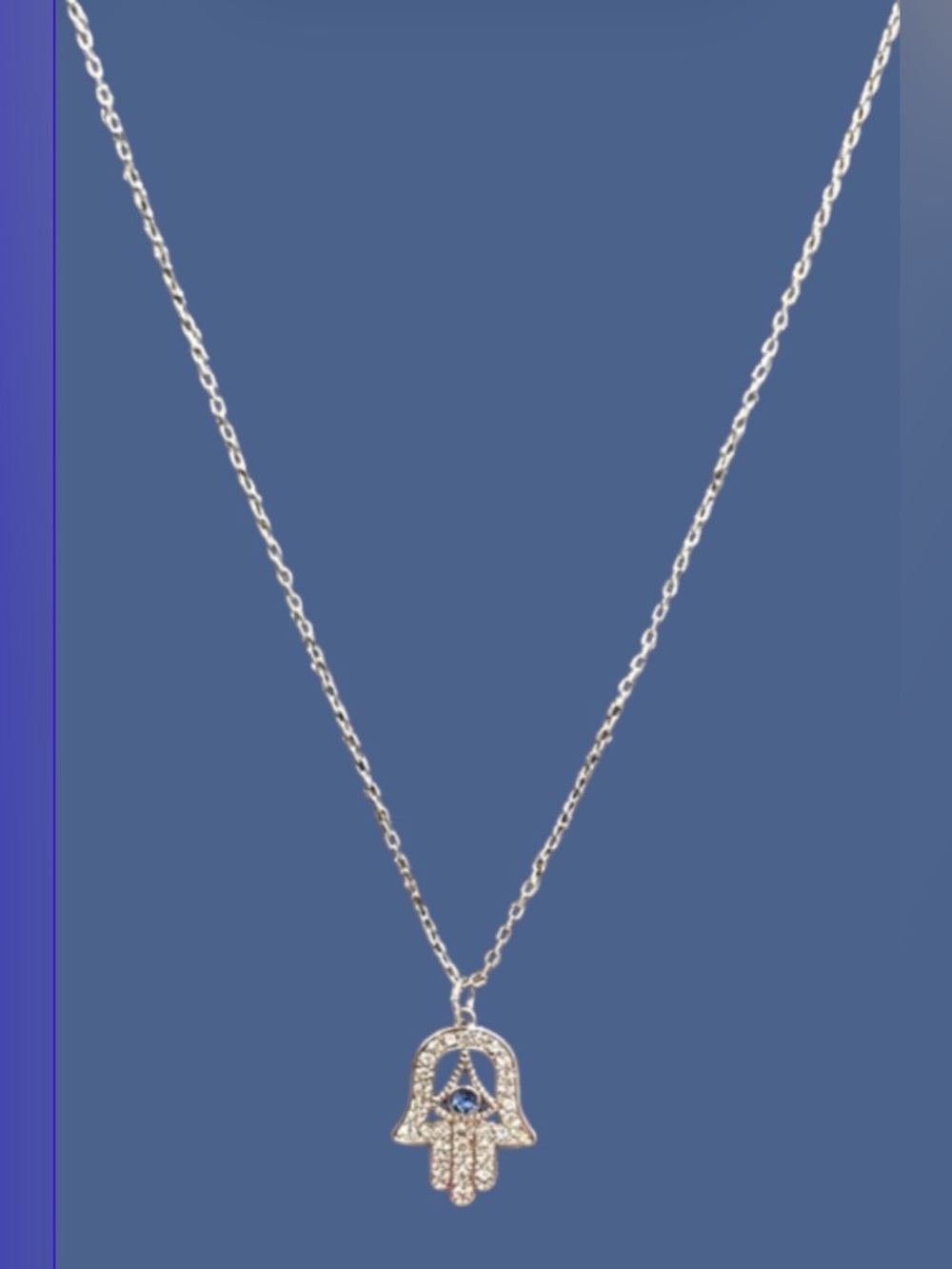 🪬Touchstone Crystal Silver Hamsa Necklace with Blue Center Stone